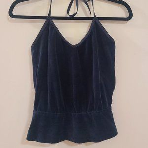 Vintage BETSEY JOHNSON Black Velour Halter Camisole Tank Top Blouse (P/XS) - EUC